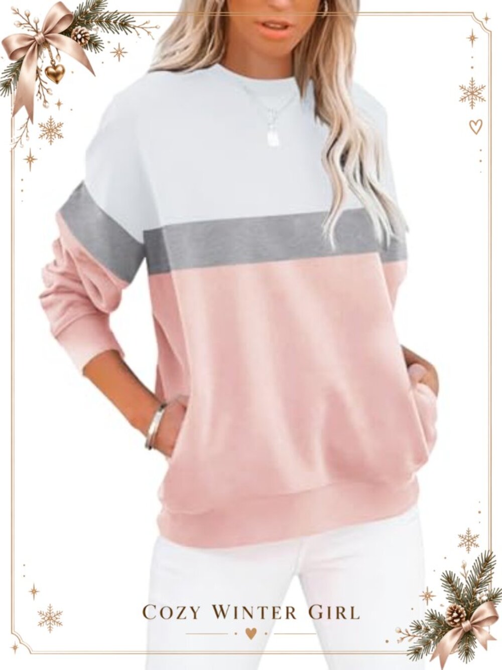 Womens Crewneck Sweatshirt Long Sleeve Pullover Top with Pockets